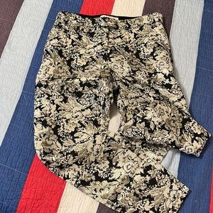 abercrombie & fitch gold, cream, and black jacquard ankle pants